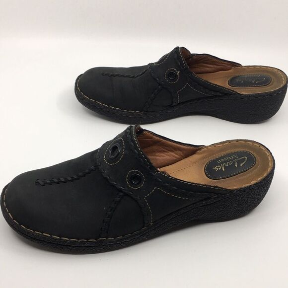 Clarks Artisan Slip Black Nubuck Leather Clogs Mules Size 10 Narrow - Picture 7 of 16